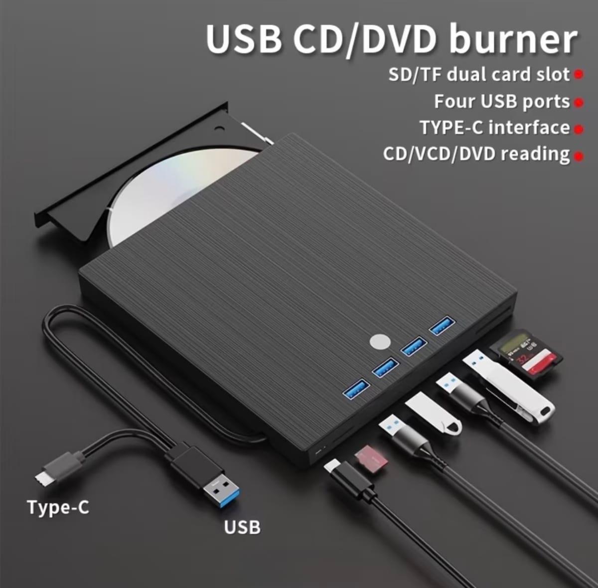 Lecteur optique externe (8-en-1) ultra-fin et portable USB 3.0; graveur de DVD et lecteur HD mobile